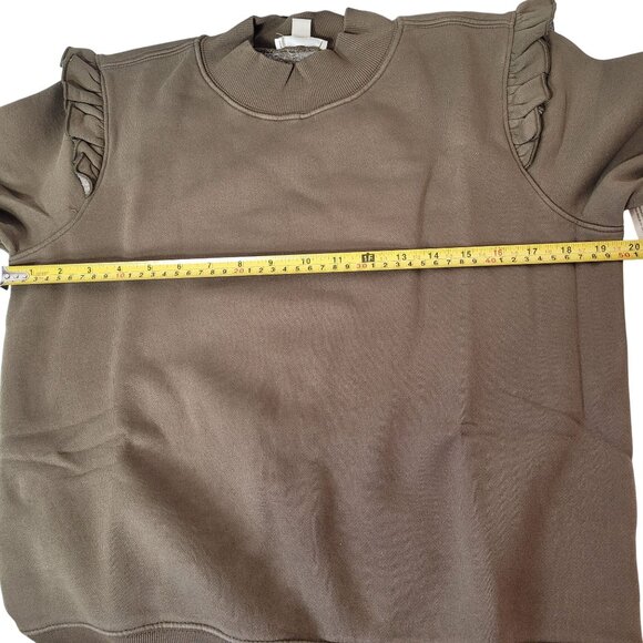 Goodthreads Women Heritage Fleece Long Sleeve Ruffle Shoulder Sweatshirt Olive M - Picture 9 of 11